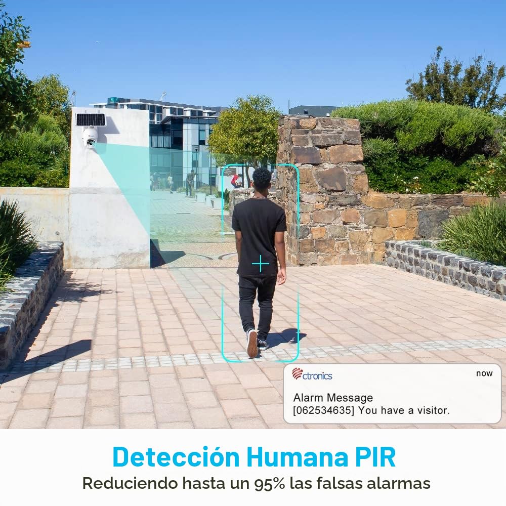 Ctronics 2.5K 4MP Camara Vigilancia WiFi Exterior Solar | Camara de Vigilancia Exterior con Batería, Camaras de Seguridad con Visión Nocturna a Color PIR Humana Detección IP66