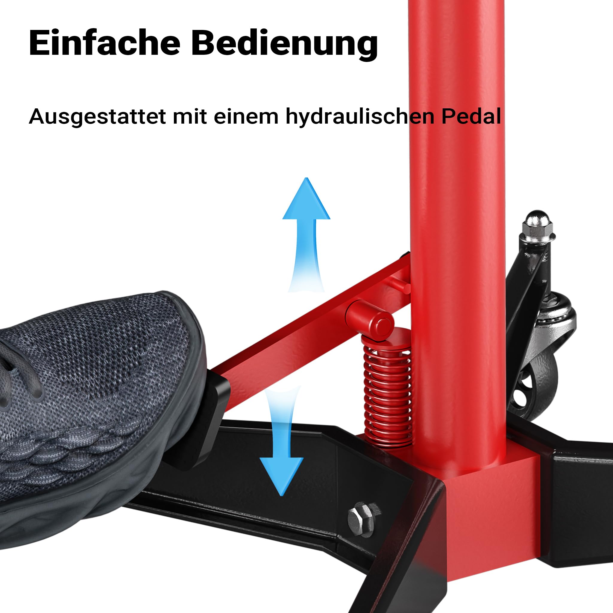 Wiltec Mobiler Getriebeheber hydraulisch 500 kg 110-195 cm Hubhöhe, mit 4 Stahlrollen, Aufnahmekralle, Pedal, hydraulischer Motorheber für Kfz und LKW