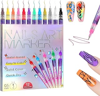 Nail Art Pens Markers Kit - 12 Colors 3D Nail Polish Art Pens Set Design Tools for Girls Women Kids Beginners DIY Painting Nails, Drawing Painting Liner Brush Quick Dry 0.5mm (12 Count (Pack of 1))