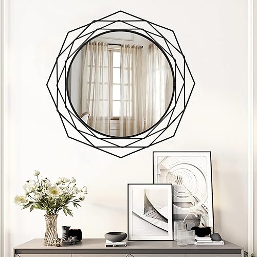 Miniatura 1 de Espejo redondo negro de 20 pulgadas espejos de pared modernos para tocador de dormitorio baños entrada sala de estar espejos circulares con marco de