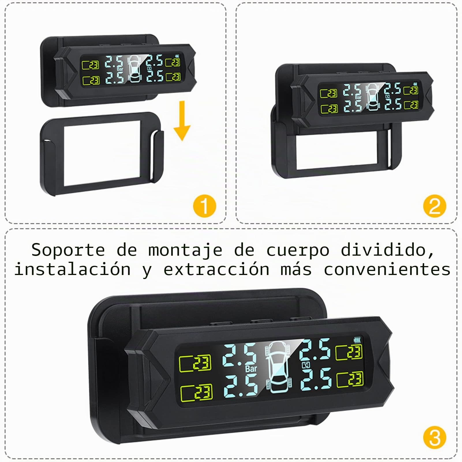 Shkalacar USB/Solar TPMS 0-81 PSI Sistema de Control de Presión de Neumáticos con 4 Sensores, 5 Modos de Alarma, Pantalla LCD con Retroiluminación Automática para Coche Sedán SUV MPV (Interno)