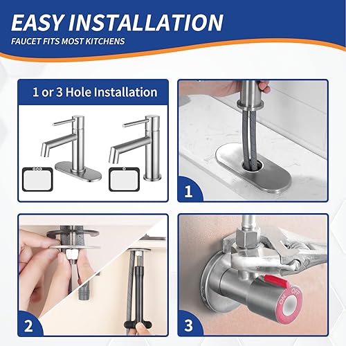 Miniatura 6 de Grifo de baño de una sola manija, grifo de lavabo de baño de acero inoxidable 304 de 1 agujero3 orificios, grifo para fregadero de baño, fregadero