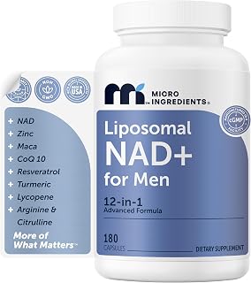 Micro Ingredients Liposomal NAD+ for Men, 180 Capsules | 12-in-1 NAD Resveratrol Supplement | Cellular Energy & Healthy Aging* | NMN Supplement Alternative | Non-GMO, Gluten Free