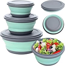 Zepitniy 3 Piezas Cuenco Plegable Bol Plegable con Tapa Cuenco Ensaladera Viaje Plegable Tazón Portátil Ensaladera 300/650/900ml Tazón Plegable Acampar para Senderismo Camping Picnic-Verde