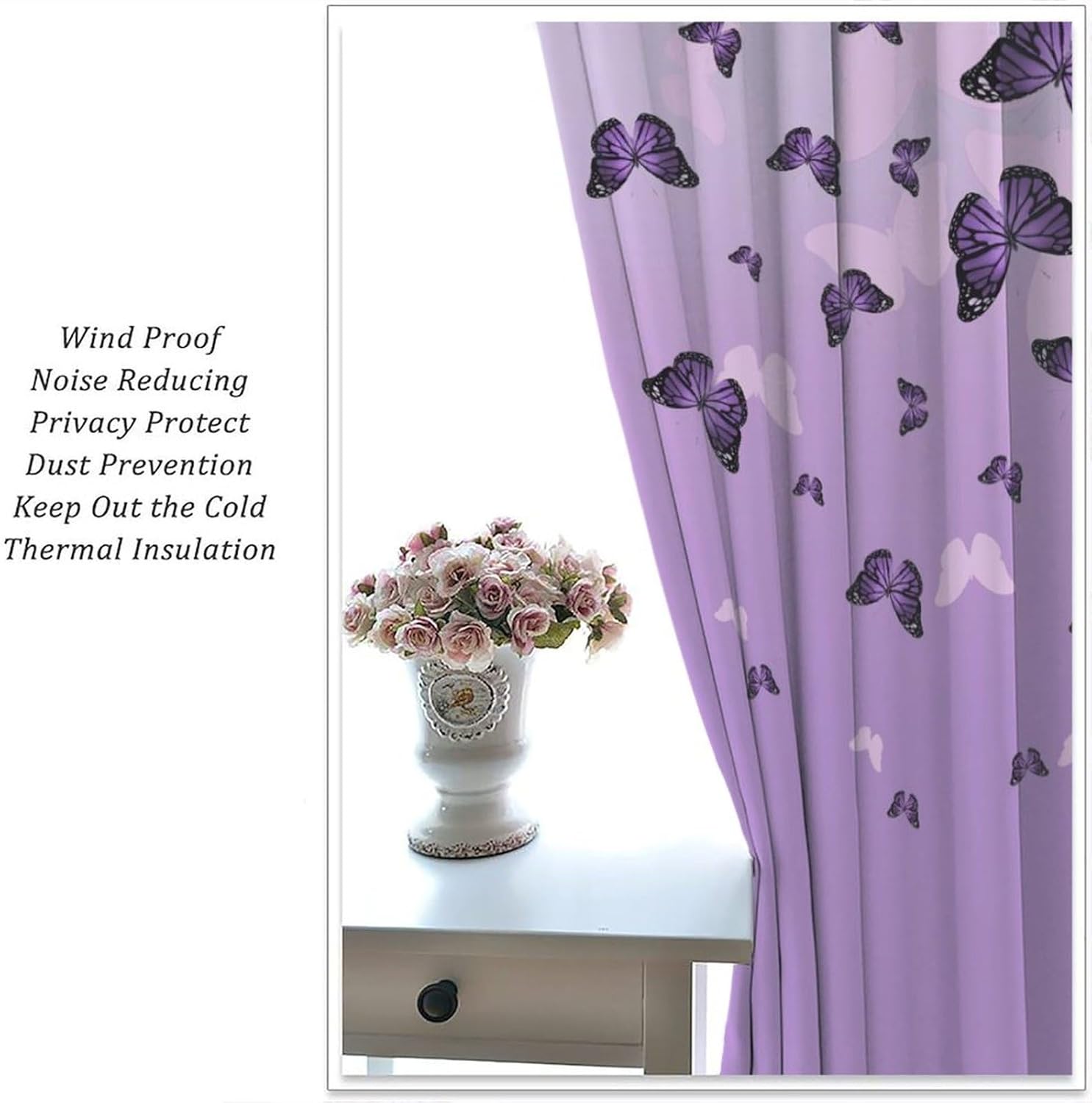 JESTRONRY Purple Butterfly Curtains,Romantic Fantasy Butterflies Print Window Drapes for Living Room Bedroom Kitchen Bathroom Home Decor 42" W X 45" L (Blackout)