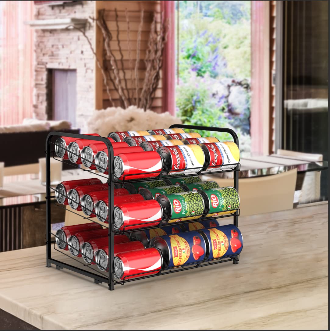 2er-Set Dose Organizer für Pantry 3 Etagen stapelbarer Dosenspender Dose Rack Organizer halten bis zu 72 Dosen für Getränke Dosen Bier Küche Lagerung Küchenschrank für Lebensmittelaufbewahrung Schwarz