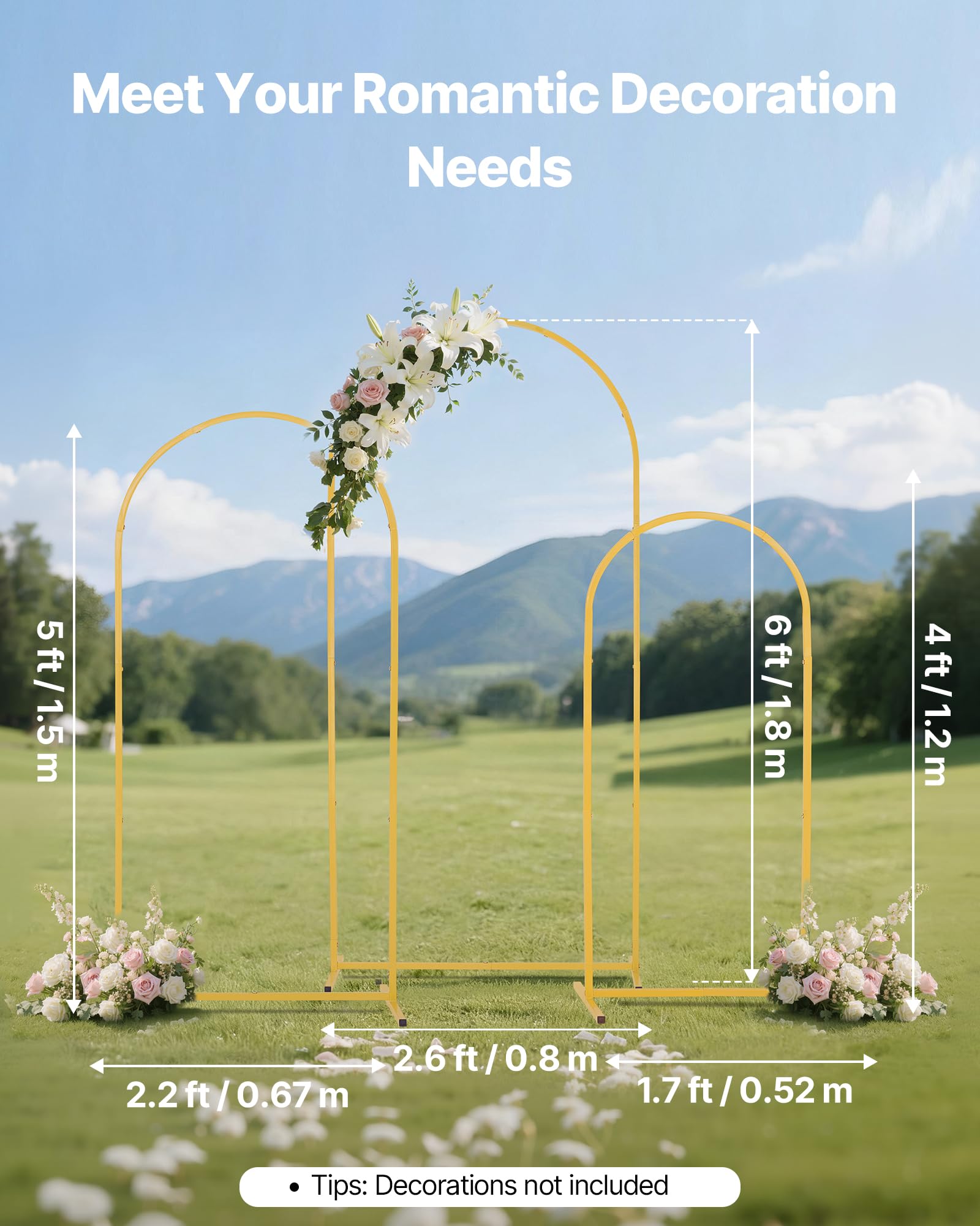 VEVOR Soporte de Arco para Fondo de 1,8/1,5/1,2 m, Estructura Estable, Soporte de Arco de Metal Dorado para Decoración de Bodas, Fiestas de Cumpleaños, Graduaciones, Celebraciones y Ceremonias