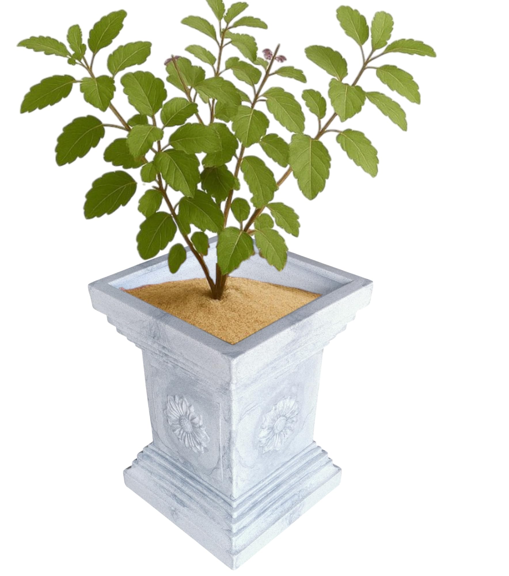 NEER Big Size Rotomolded Tulsi Vrindavan Polymer Pot – 20x15 Inch Rectangular Grey Stone Marble Look Pot for Tulsi Plant, Indoor & Outdoor (Grey Stone-Flower, Large)