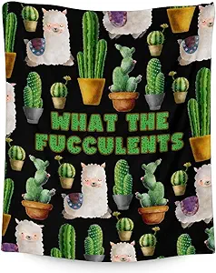 Cactus Throw Blanket - Soft, Fuzzy & Warm - 60x80 Inches Flannel Blankets for Bed, Couch - Black Aesthetic Throws Gift for Adults