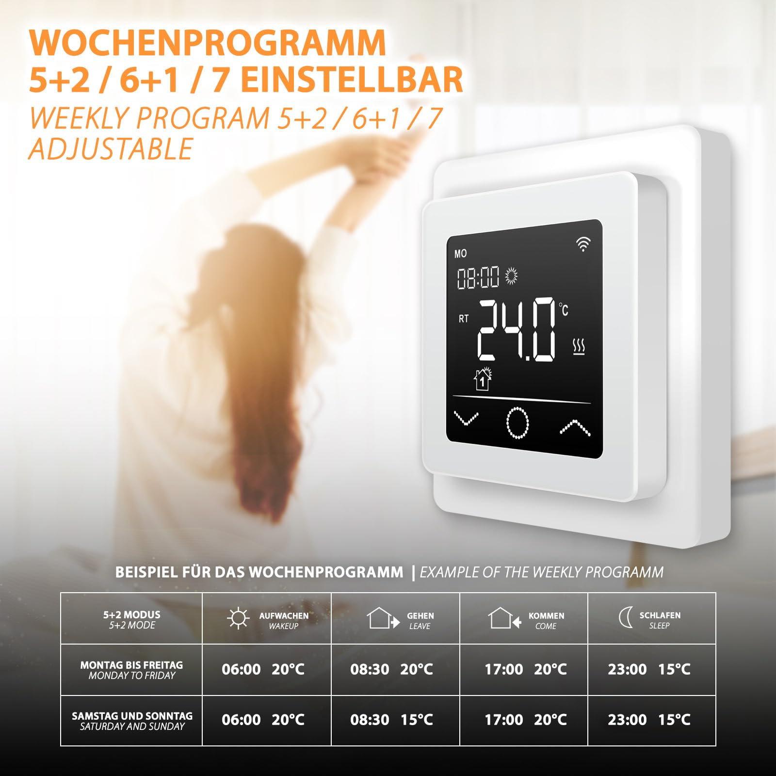 Mi-Heat Mi-750 Raumthermostat WLAN weiß - Tuya Smart App Alexa Google Home - wassergeführte und elektrische Fußbodenheizung - Sensoren kalibrierbar