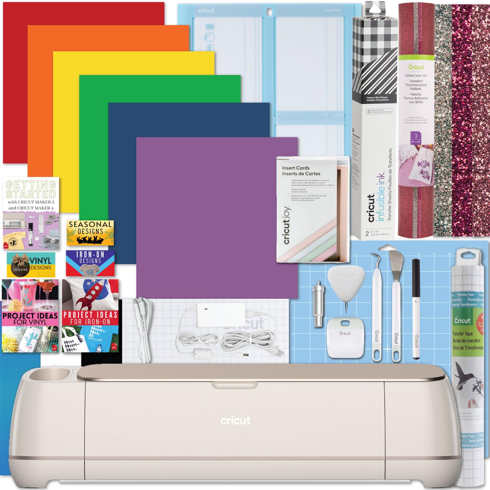 Cricut Maker 4 Machine Ultimate Bundle- Rainbow Vinyl Sampler, Infusible Ink, Card Making Kit, Iron-On Sampler Roll, Tool Set and Cutting Mats, Beginner Cutting Machine Set for Die-Cutting Projects
