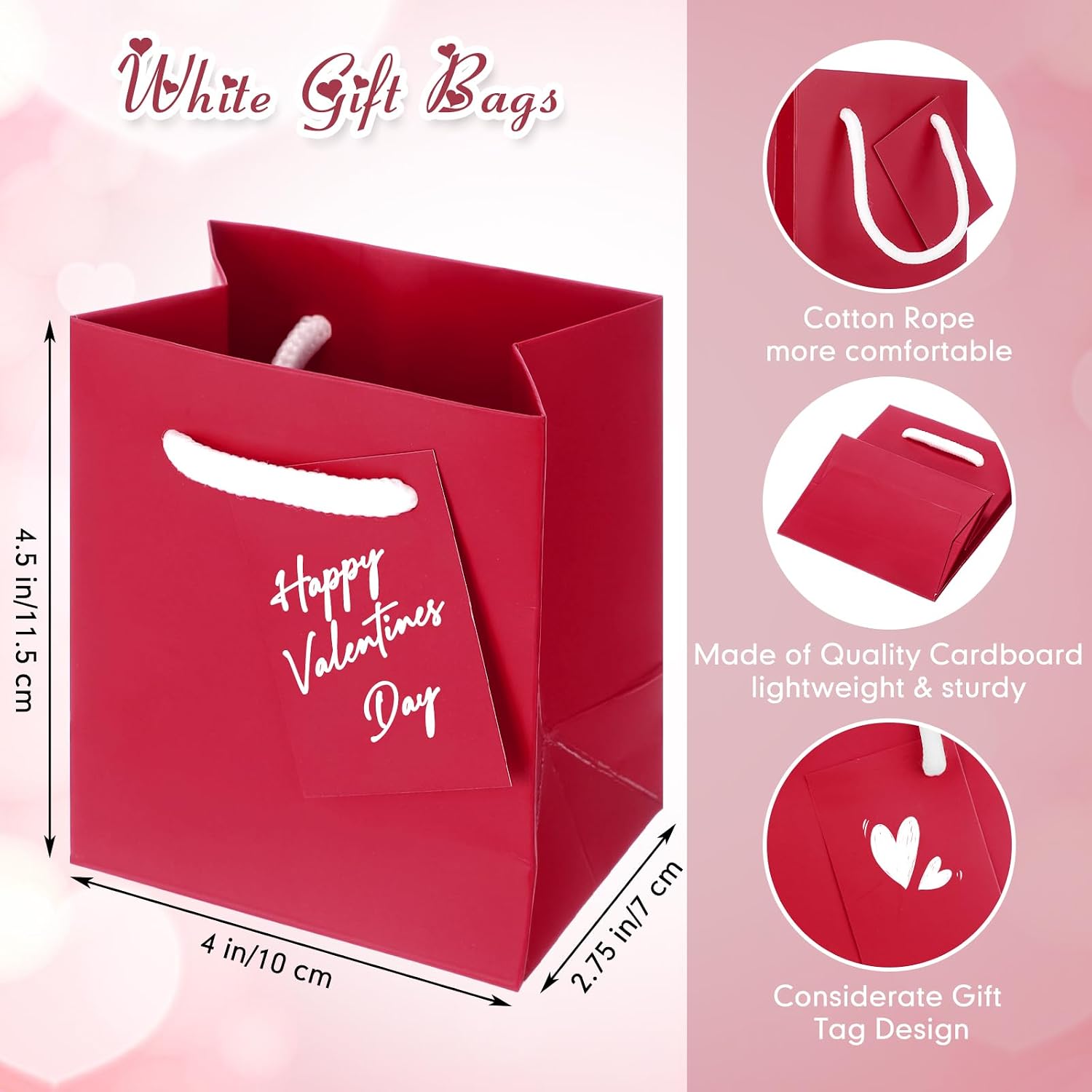 Zhehao 50 Pack Mini Gift Bags Bulk with Handles and Tags,Gradient Pink image 3