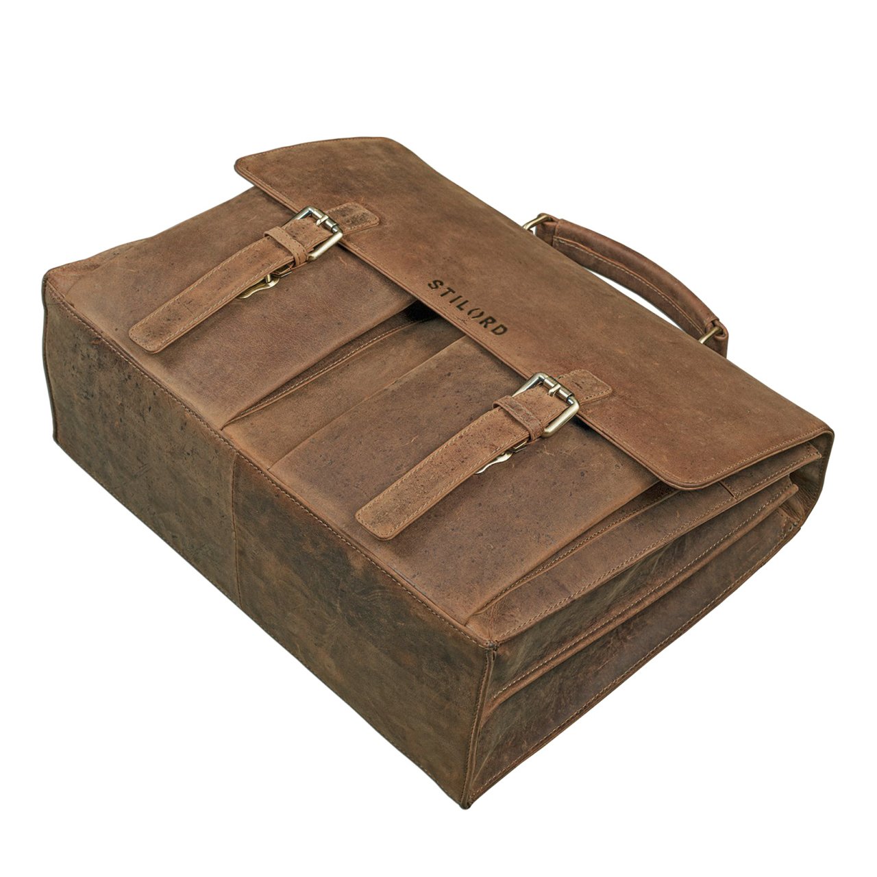 STILORD Constantin Maletín Cuero Hombre Bolso Profesor Bolso Negocios Bolso Trabajo Bolso Mensajero Bandolera para portátil 15.6" auténtica Piel Color:marrón - Medio