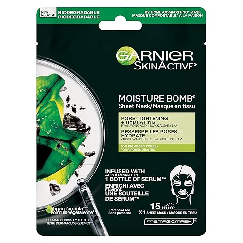 Garnier Cleanser Peel Off Beauty Face Mask, Purifies & Tightens Pores with Charcoal + Black Algae Extract, 1 Tissue Mask (32mL) - Pore Tightening