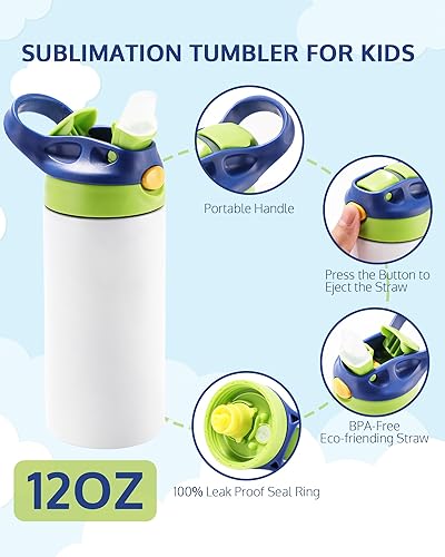 Miniatura 3 de OFFNOVA Vaso de sublimación de 12 onzas, botella de agua de sublimación en blanco con asa, vasos de sublimación para leche, refrescos, jugo, bebidas