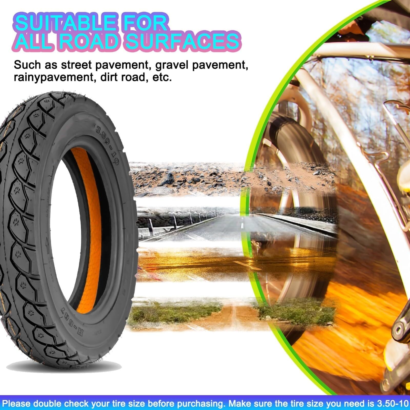 3.50-10 Bezdętkowy Opona Terenowa 3.50/10 z Wzmocnionym Amortyzowaniem dla Felg 10 Cali z 3 50 10 8PR 58J 520lbs Hulajnoga E-Bike