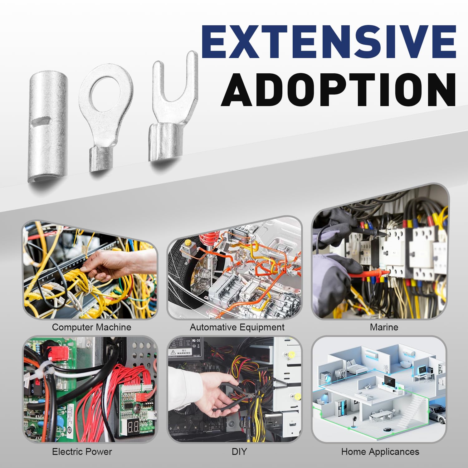 haisstronica Non-Insulated Wire Terminal Kit, 220PCS AWG 22-10 Seamless Uninsulated Butt Splice Ring Terminals Assortment, Electrical Wire Crimp Connectors
