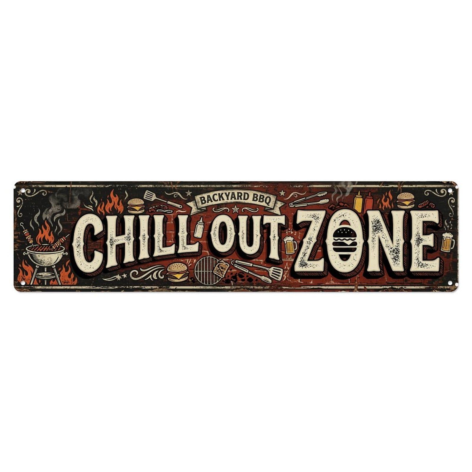 Chill Out Zone Rustic Backyard 5 Vintage Metal Tin Sign Wall Decor for Cafe, Club, Garden Metal Poster 4x16Inch