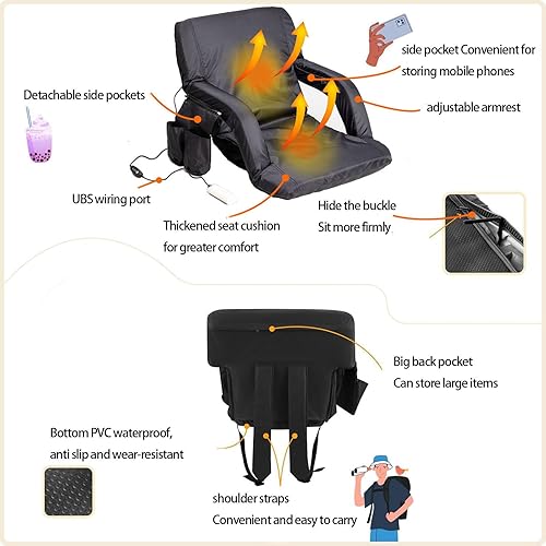 Miniatura 6 de Easy Carry Heated Foldable Chair with 3 Heat Setting Small Outdoor Seat Easy to Use for Camping Sports Event