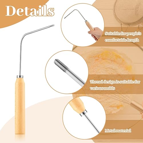 Miniatura 3 de 2 piezas de roseta de hierro de roseta de una sola manija de hierro para galletas, mango de madera, herramienta fácil para hacer galletas,