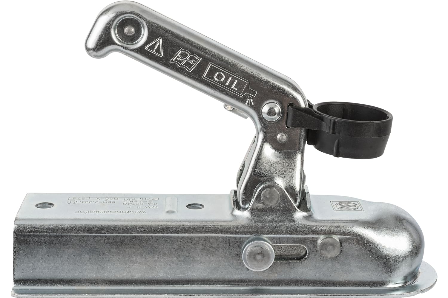 WINTERHOFF Kugelkupplung WW 8-E+HAL für Anhänger bis 800 kg, Vierkantdeichsel 50 mm, Stützlast 75 kg, Lochabstand 90 mm, Ø11 mm, mit Steckdosenhalter, Verschleißanzeige, verzinkt