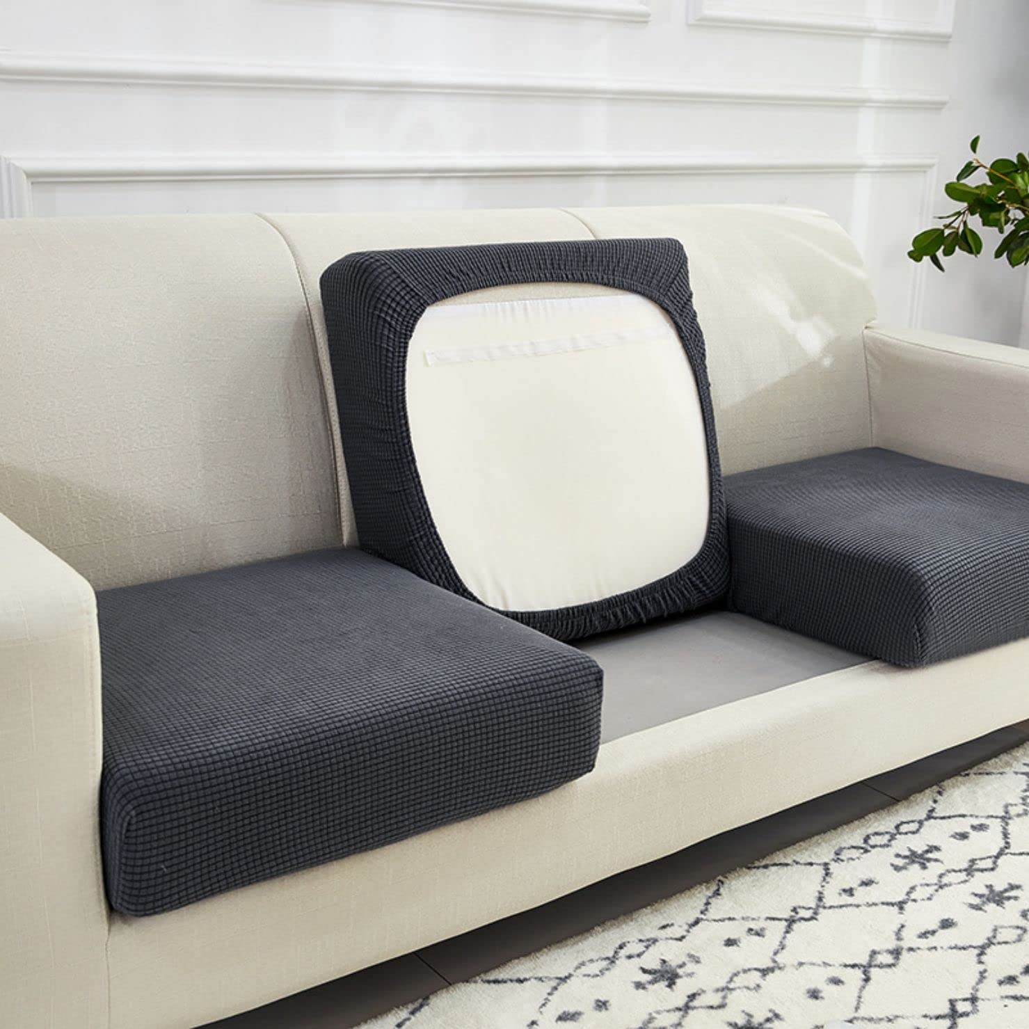WEJOY Sofa Seat Cushion Cover, Stretch Seat Cushion Protector, Elastic Cushion Cover, Cover Cover for Sofa Seat Cushion, Non-slip Fabric Tartan