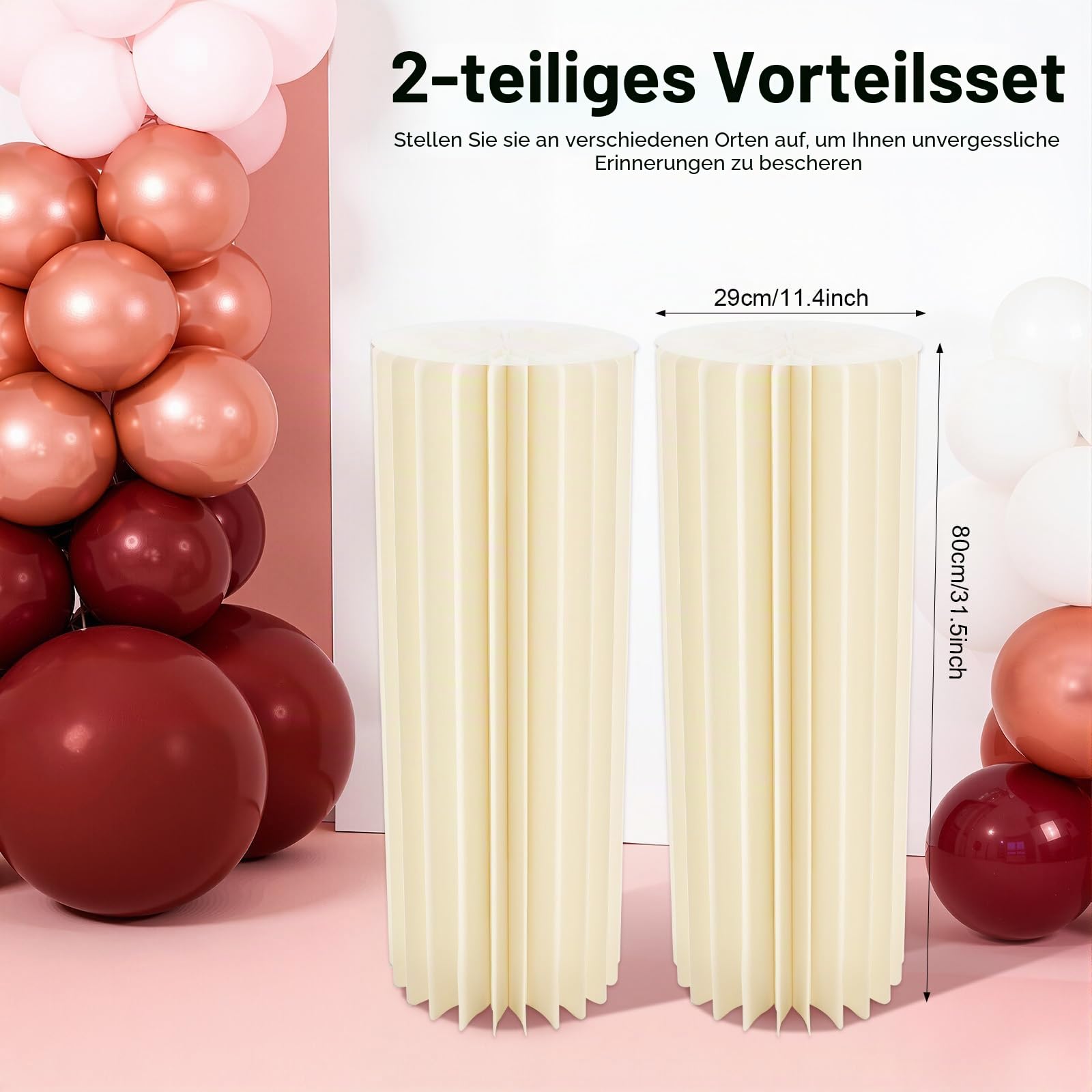 Faltbare Papiersäulen Zylinderständer Ausstellungssockel für Partys Herzstück Zylindertische Zylindertisch Römische Säule aus Pappe Kuchen Display Sockelständer für Hochzeits (2 Stück)