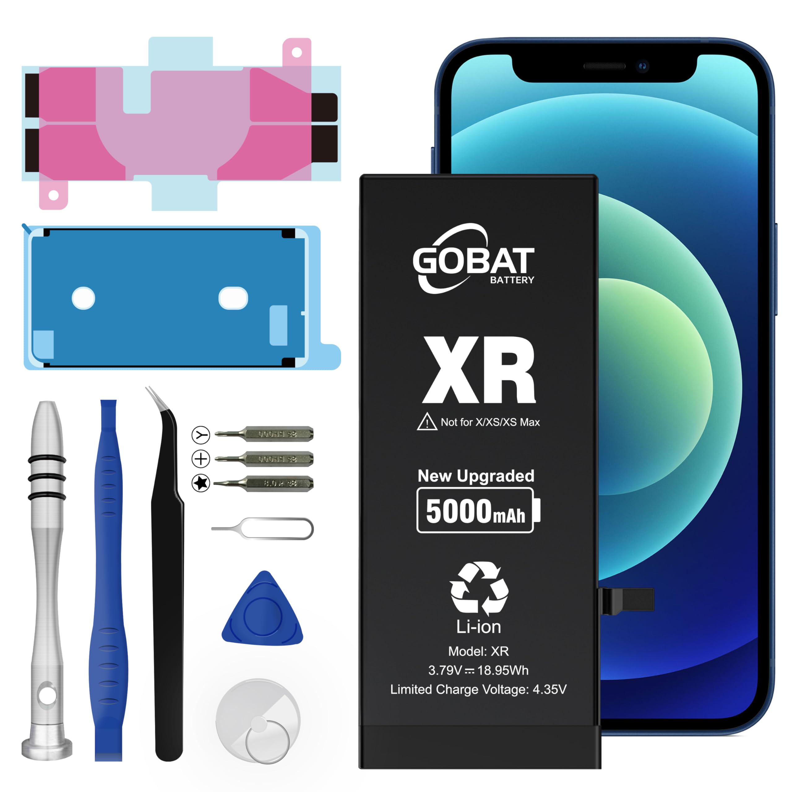 Replacement for iPhone XR Battery,5000mAh High Capacity Battery for iPhone XR Model A1984 A2105 A2106 A2107 A2108 with Replacement Tool Kits