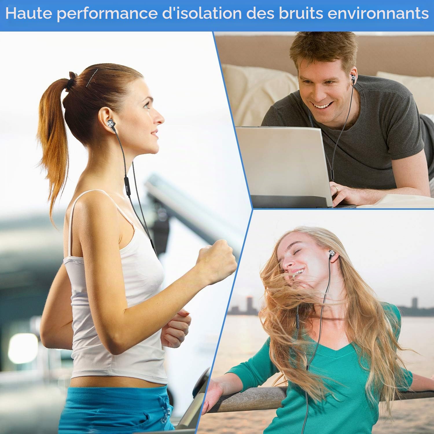 Blukar Écouteurs Intra-Auriculaires avec Microphone et câble Confortable réduction du Bruit Son stéréo contrôle du Volume pour Galaxy et Tous Les appareils de Casque de 3,5