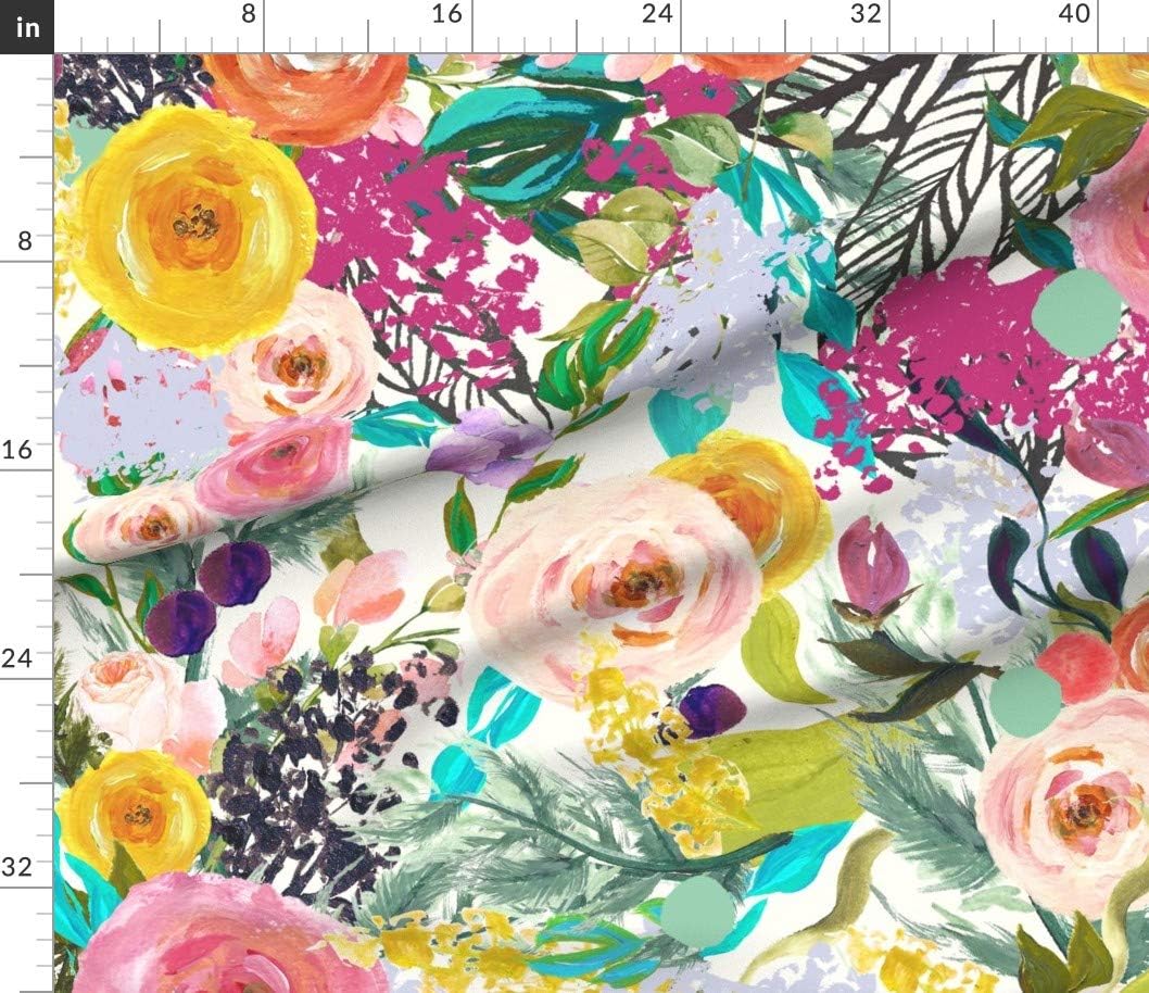 Spoonflower Fabric - Watercolor Floral Botanical Spring Nursery Roses Foliage Large Scale Printed on Petal Signature Cotton Fabric by The Yard - Sewing Quilting Apparel Crafts Decor