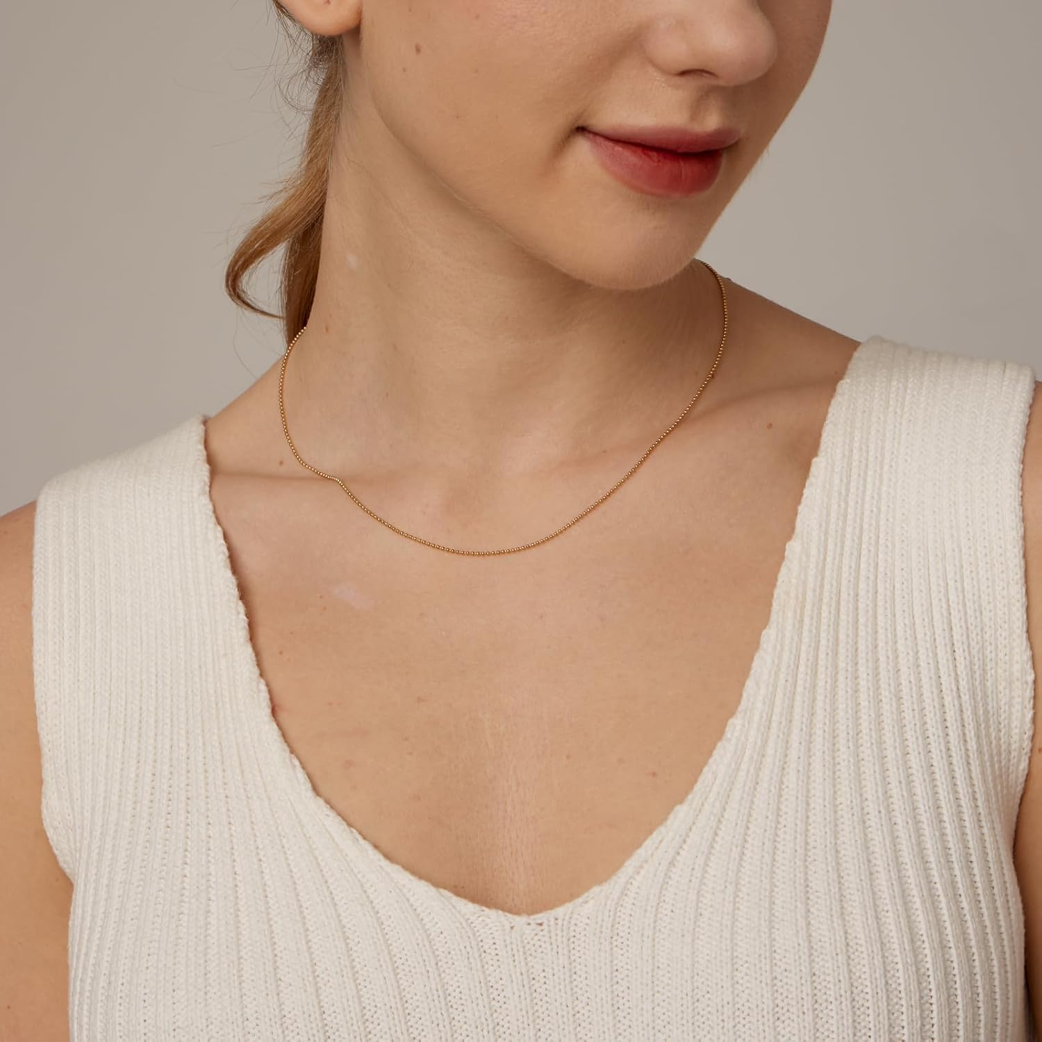 Gold Chain Necklace for Women Dainty Simple Satellite Beaded Twisted Chain Choker Necklace Everyday Jewelry Christmas Gifts