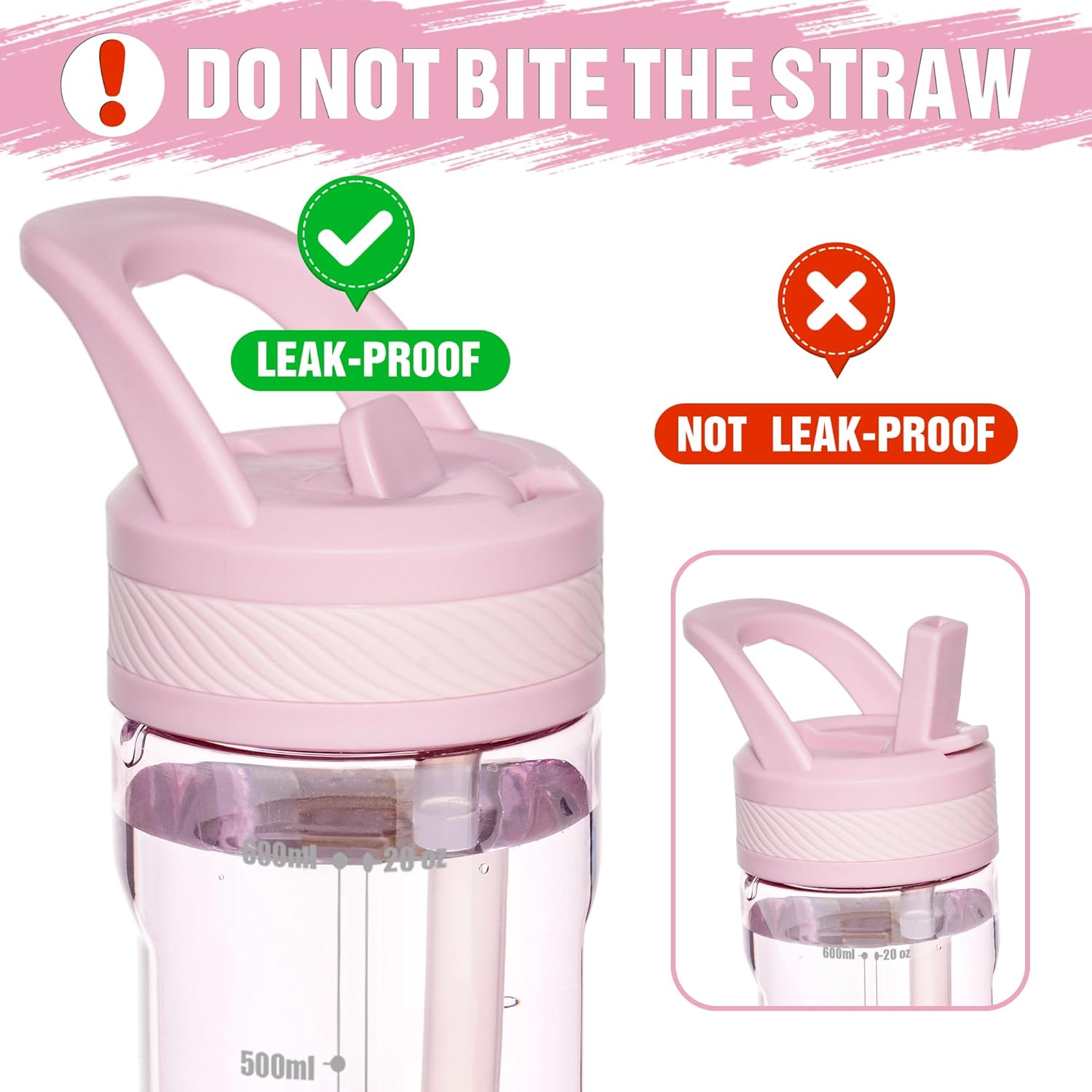 OLDLEY 20 kids Water Bottle with Straw,Tritan BPA-Free,Leak-Proof Design for Travel, Home, School, (Pink) - Image 4