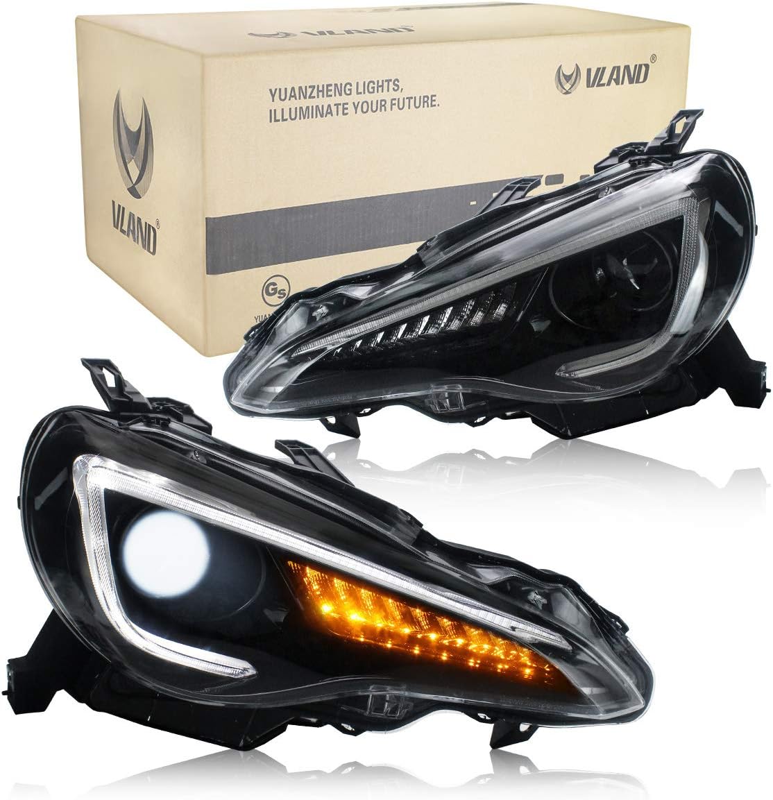 VLAND LED DRL Headlights for GT86 FT86 BRZ FRS ZN6 2012-2019 Front Light, with Sequential Indicator (LHD(Driver is on the left))