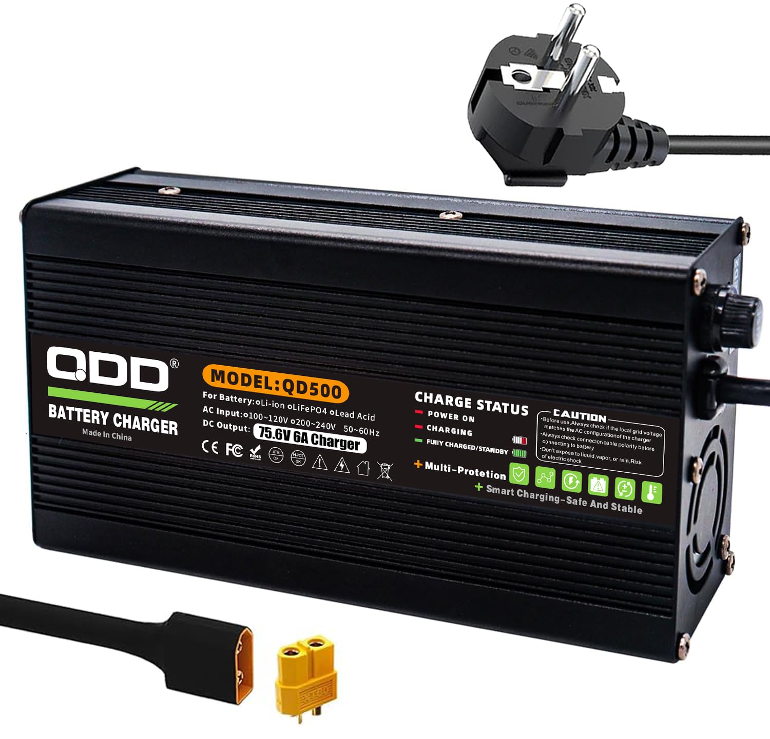QDD Cargador de batería de iones de litio de 75,6 V, 6 A, salida XT60, conector XT60, se utiliza para batería de iones de litio 18S 66,6 V