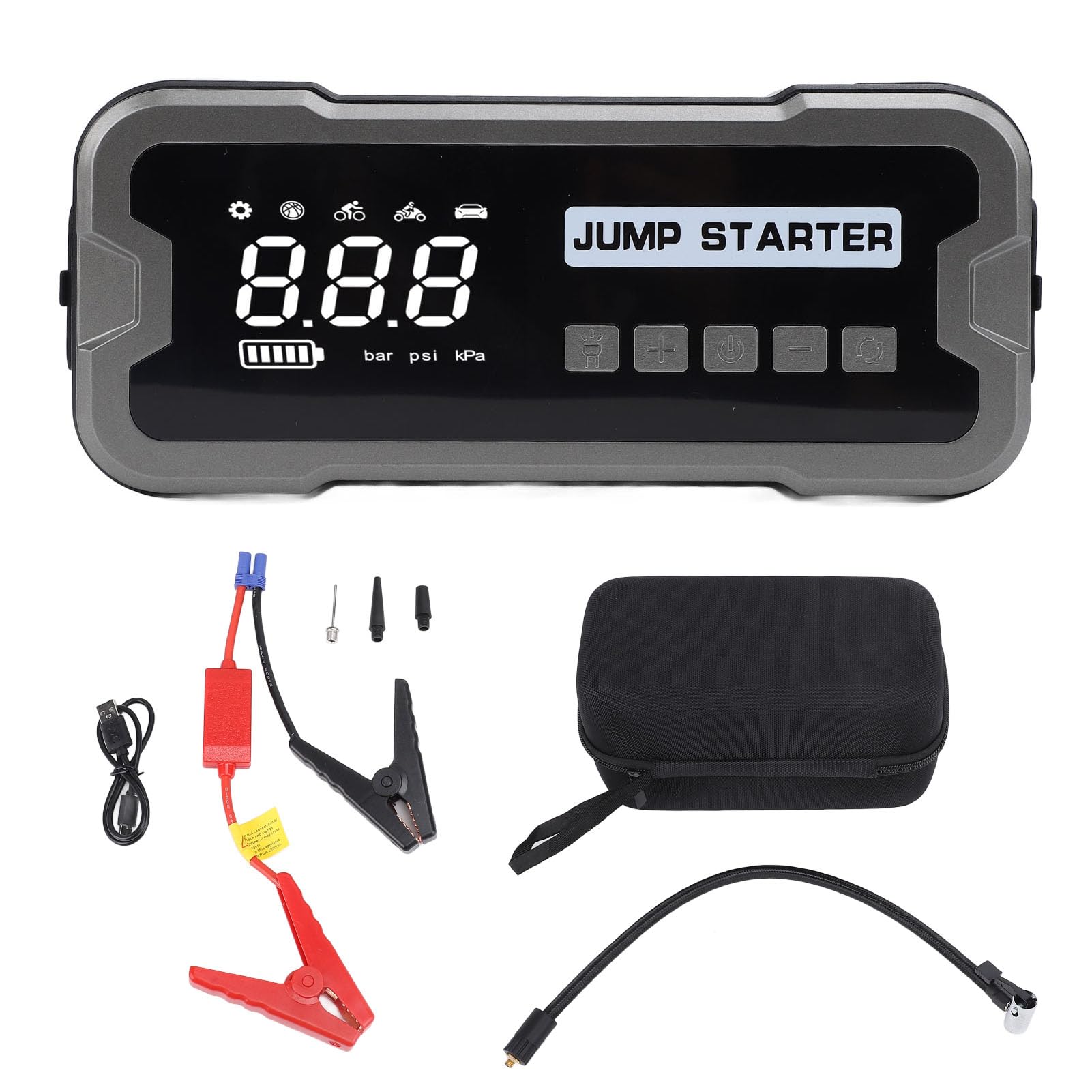 Car Battery Jump Starter, 4000A Peak Car Jump Starter Battery Pack with LED Light, 12V Jump Box, Battery Booster, Portable Charger and Jumper Cables for 6.0L Gasoline & 2.0L Derv