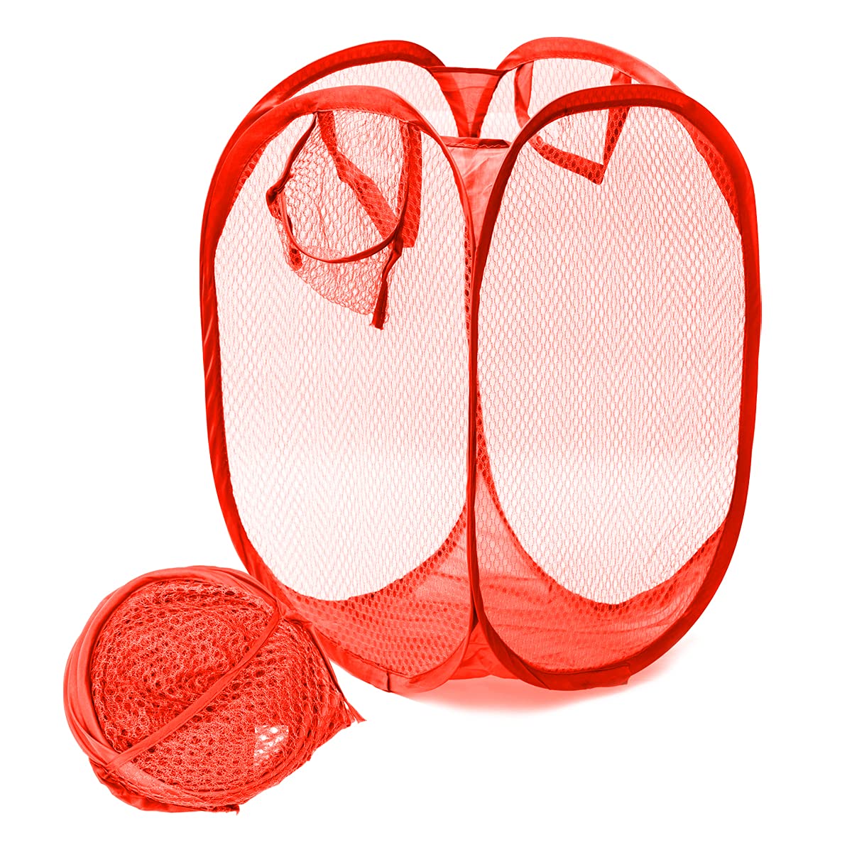 Jj Prime Red - Uk Foldable Pop Up Mesh Washing Laundry Basket Bag Bin Hamper Toy Tidy Storage Organiser Organizer (Red)