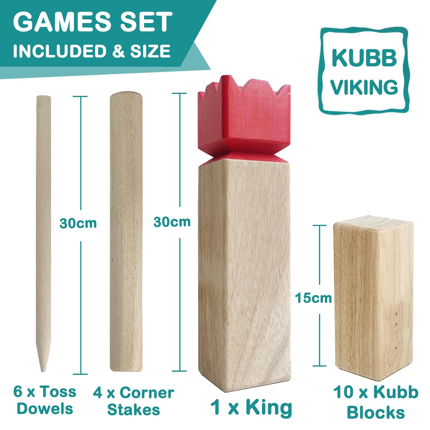 Kubb Spiel im Freien | Wurfspiel mit Tragetasche | Kegelspiel | Gummi Holz Garten Rasen Spiele | Wurfspiel mit Tragetasche (30 x 7.5 x 7.5 cm-Carry Bag, L)
