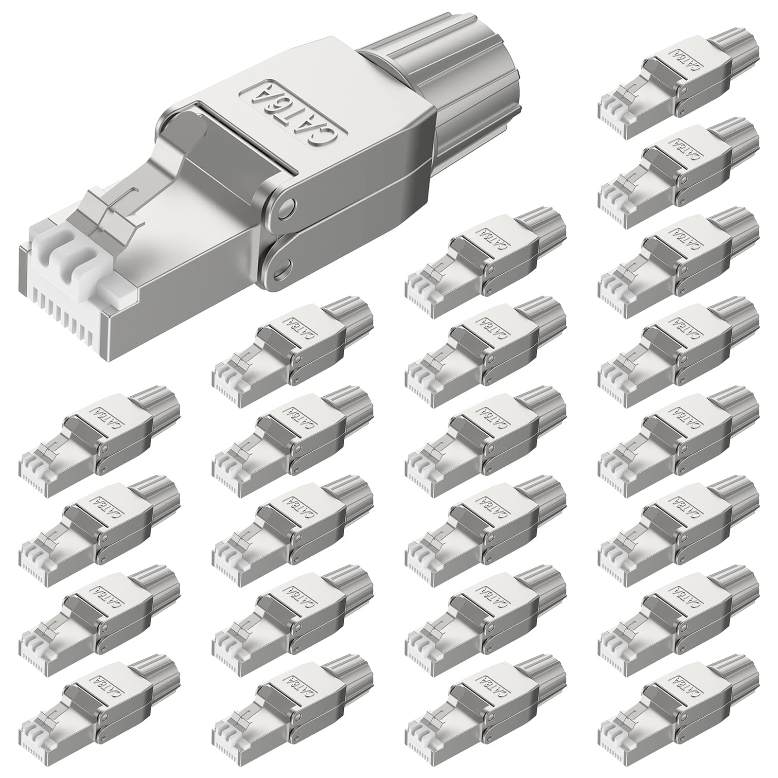 VCELINKRJ45 Cat6A Connectors Tool-Free Reusable Shielded Ethernet Termination Plugs for 23AWG SFTP UTP Cable, 10G Easy Internet Plug, Fast Field Installation 4 Pack