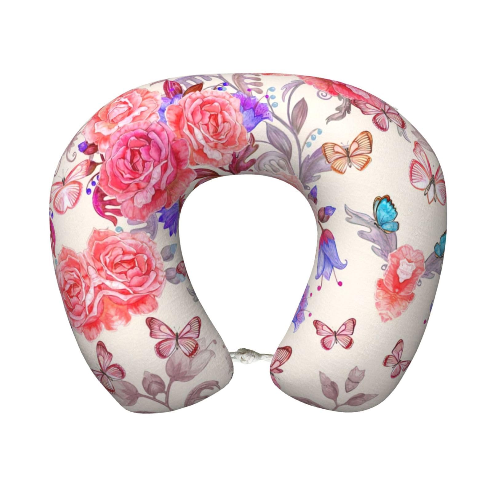 Oreiller de voyage en mousse pour éviter le mal de nuque au design floral rose