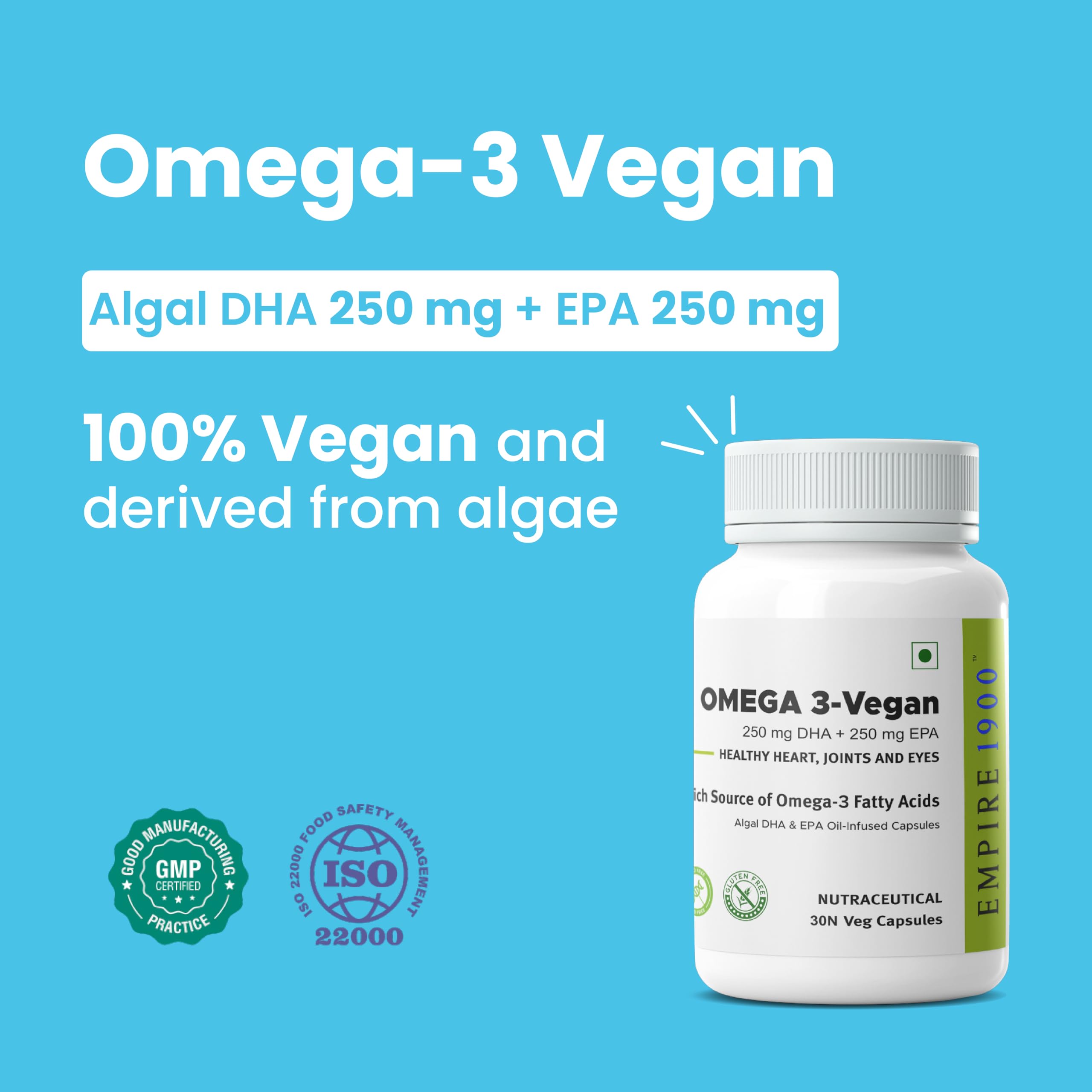 EMPIRE 1900 Omega 3 Vegetarian Capsule (EPA+DHA) | Sourced from Algae | Healthy for Men and Women | Benefits Eyes, Skin, Joints, Brain, and Heart | Suitable for Vegan Diet | Immune Health | (30 Capsules) — Amazon image 8
