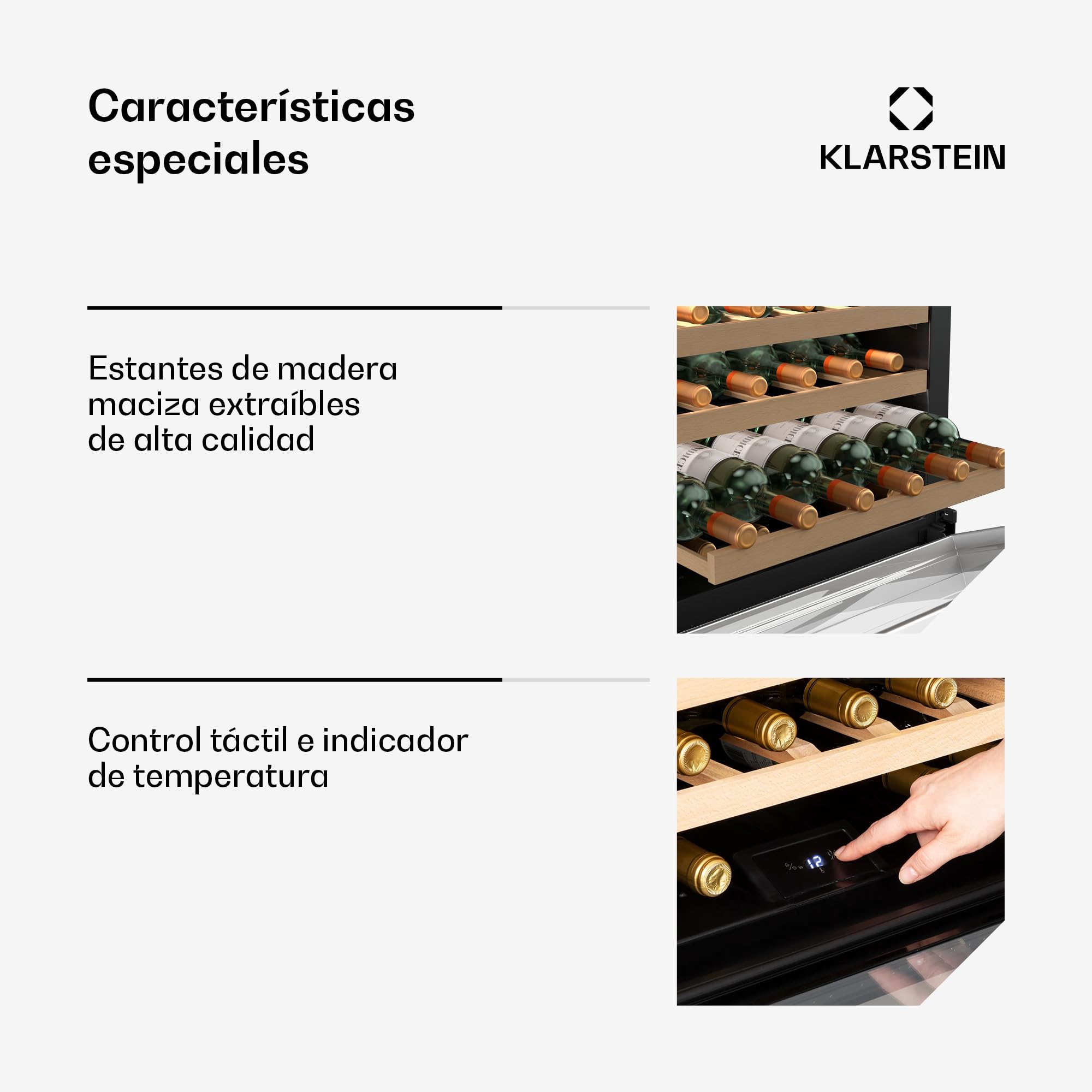 Klarstein Vinsider 24 Uno Vinoteca Integrable - 24 Botellas, 1 Zona, 5-20°C, LED, Protección UV, Silenciosa, Nevera para Vinos, Estantes de Madera, Puerta de Cristal Blanca