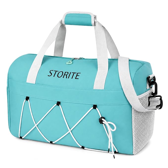 Storite Nylon 48.5cm Travel Duffle Bag for Men & Women Muti-Pocket Sports Shoulder Duffel Bag with Wet Pocket & Shoe Compartment Overnight Travel Luggage Garment Bag (Sea Blue, 48.5x17.5x27cm)
