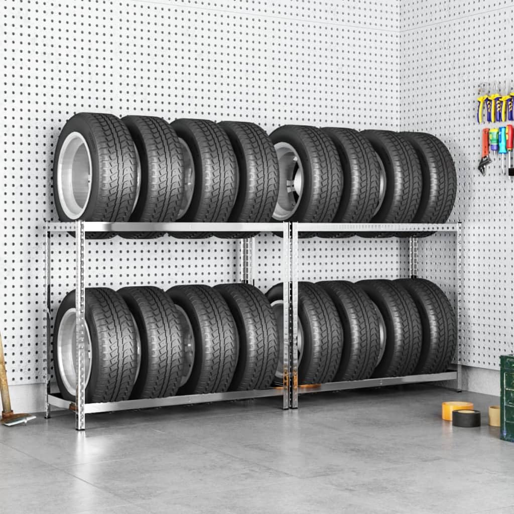 Porte-pneus à 2 Niveaux 2 pcs Argenté 110x40x110 cm Acier,Entreprise & Industrie,Stockage Industriel,Étagères industrielles,12.63 kg-152892