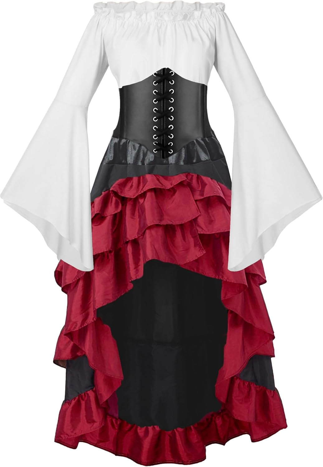 GOLDSTITCH Women Pirate Costume Medieval Renaissance Pirate Shirt Skirt Corset Belt Halloween Pirate Costumes