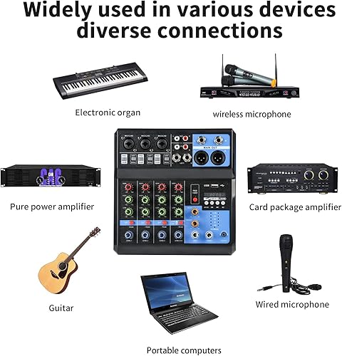 Miniatura 5 de Mezclador de audio DJ de 5 canales con Bluetooth, interfaz de audio USB con sonido Phantom Power de 48 V con efecto de retardo de reverberación FX