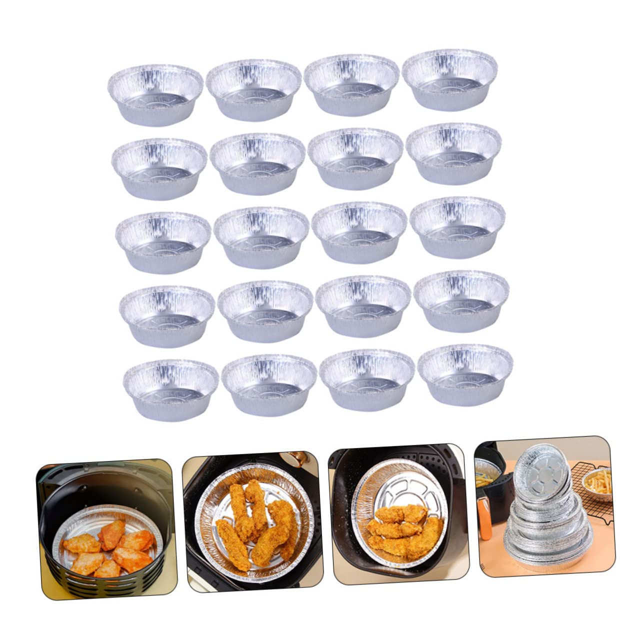 PRETYZOOM 80 Pièces poêle à frire à air bol en aluminium de boulangerie poêles à frire à air frying pan barbecue arrosticini moules à pâtisserie moules à feuille d'aluminium Silver