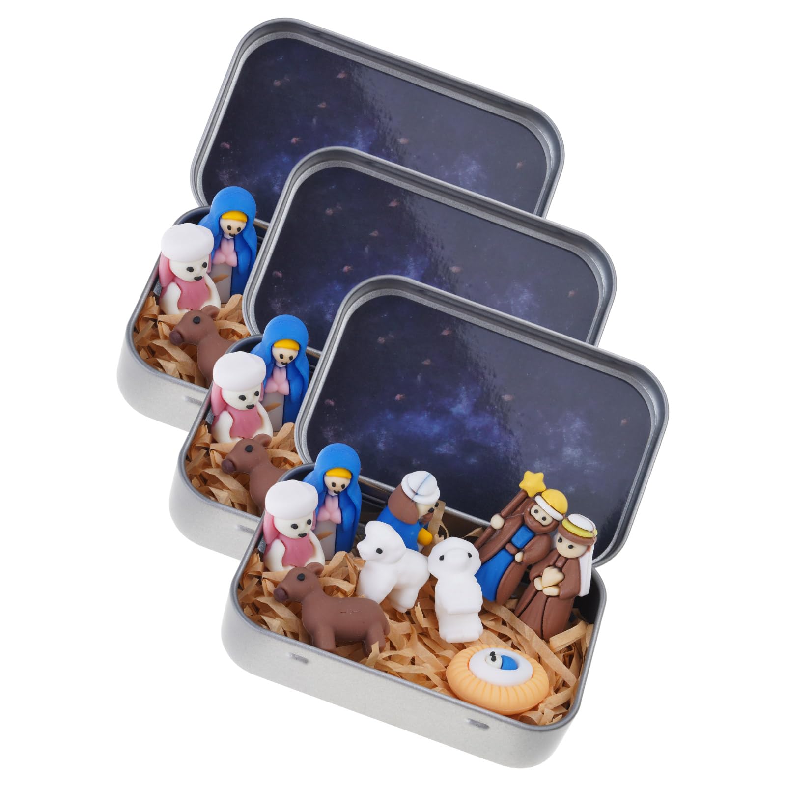 Buxuaaaa Bethlehem Scene Handcrafted Christmas Nativity Scene in a Box Miniature Set for Home Decoration and Holiday Display Sustainable Nativity in a Tin Box