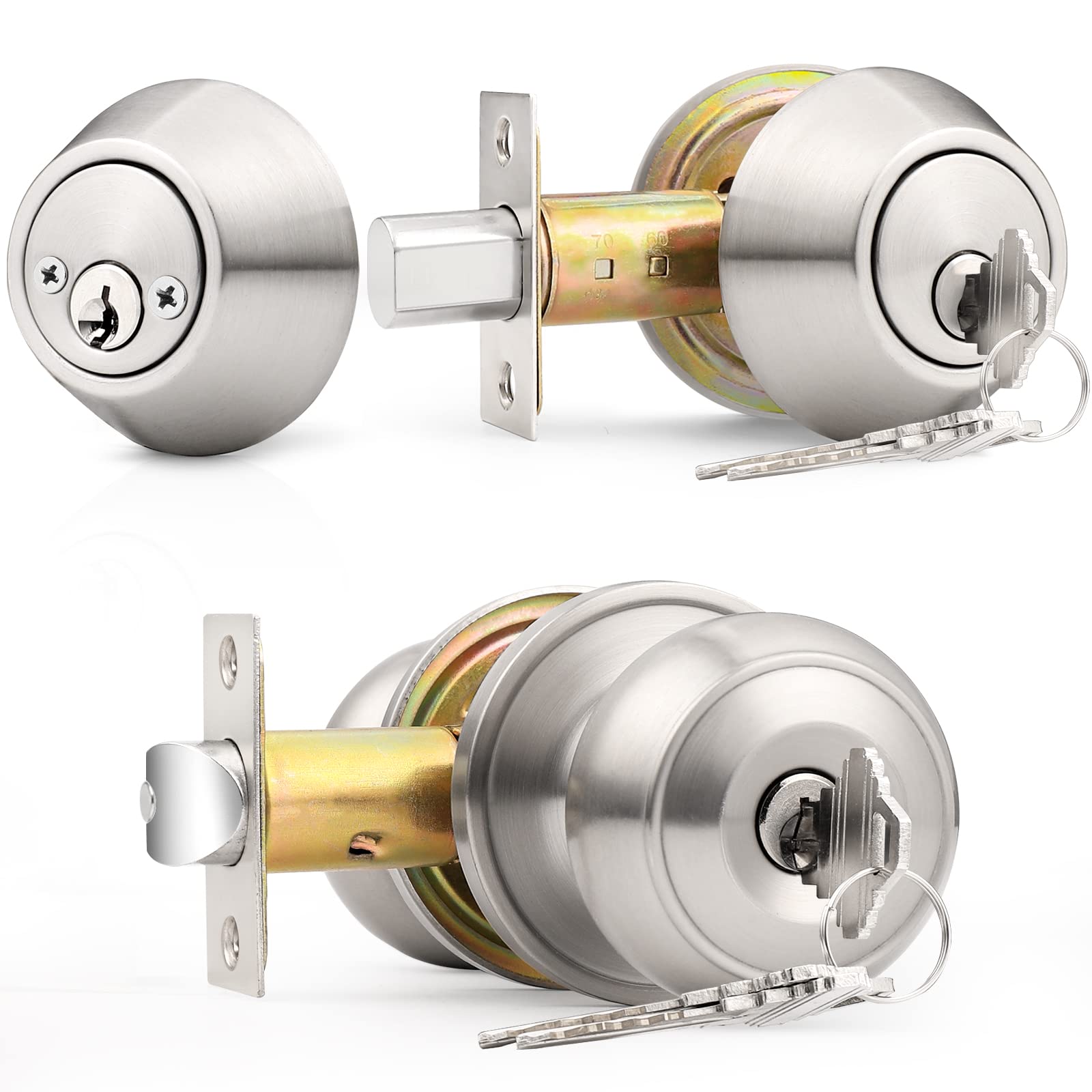 Bouton de porte rond à clé avec double cylindre haute sécurité