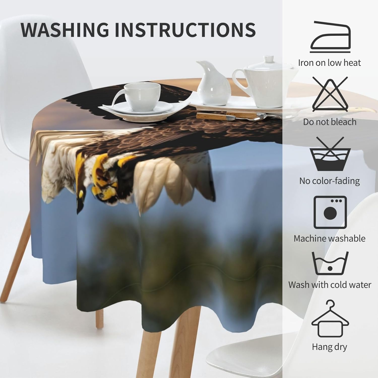 Flying Eagle Print Wrinkle Free Dining Table Cover for Birthday Party Farmhouse Tablecloths Up to 60 x 60 Inches