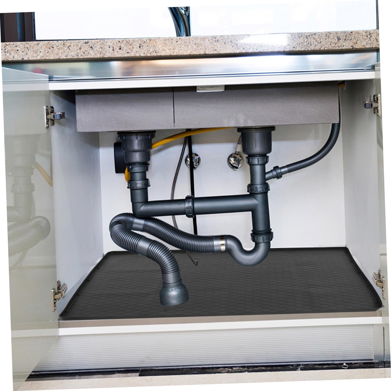 Tappetino Sottolavello 60x60 Cm in Gomma Nera Fori di Drenaggio, Rivestimento Protettivo per Mobili Cucina e Bagno, Facile da Pulire e Resistente